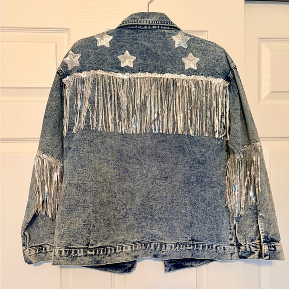 NWT Denim Jacket with Fringe and Star Accents - Picture 2 of 4